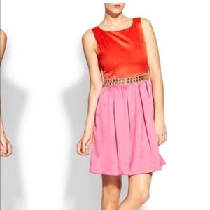 “PIM + LARKIN” Sleeveless Two-Tone Blaire Jeweled Dress